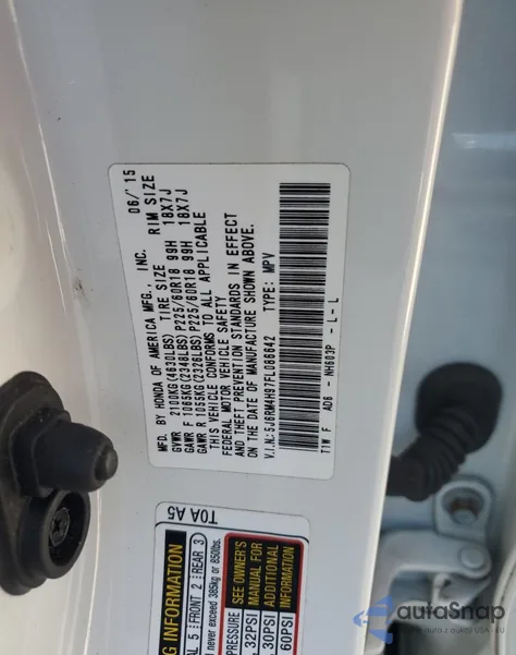 2015 Honda Cr-V Touring из США, поврежденный, VIN 5J6RM4H97FL086642